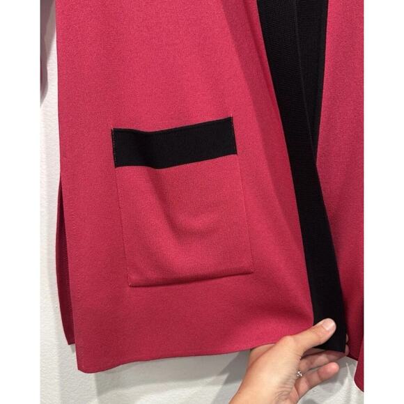Exclusively Misook Open Front Pink Fuchsia Cardigan Women's Size Small Black - Picture 3 of 6